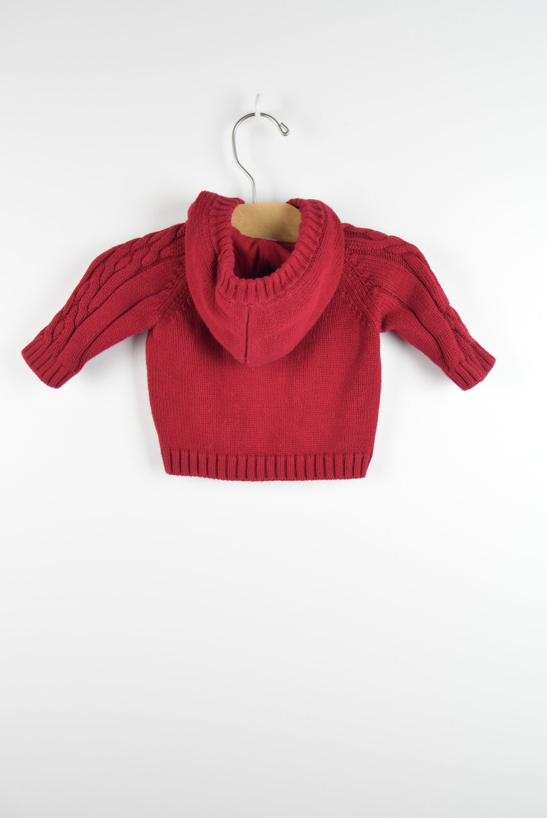 Red Knit Zipper Hoodie -  0-3M